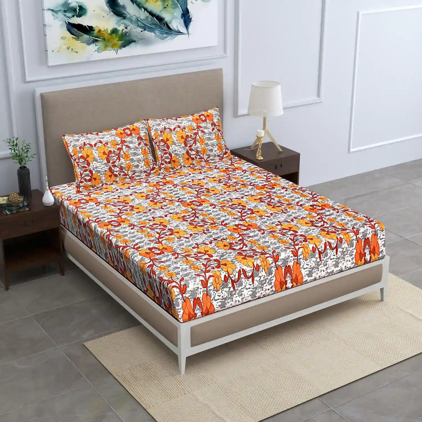 Floral Delight Fitted Double Bed Bedsheet