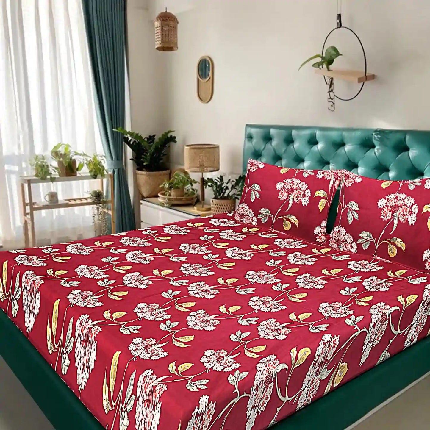 Red Florista Double Bed Bedsheet