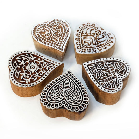 Heart Shape Wooden Printing Stamps Set of 5