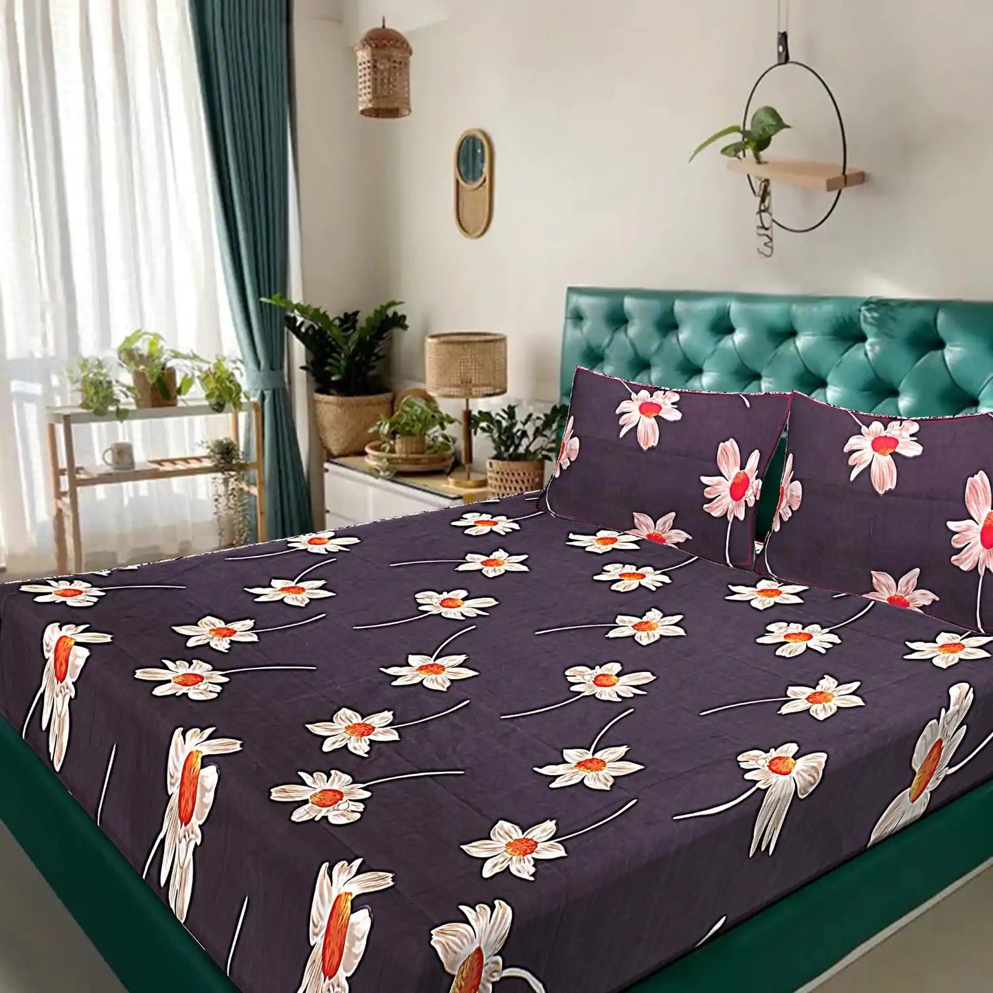 White Sunflower Double Bed Bedsheet