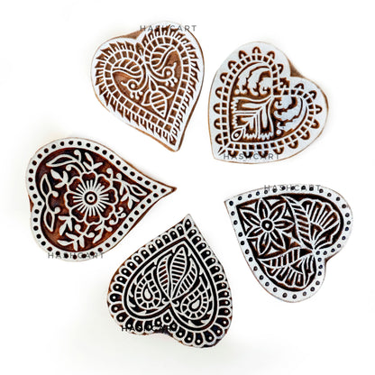 Heart Shape Wooden Printing Stamps Set of 5