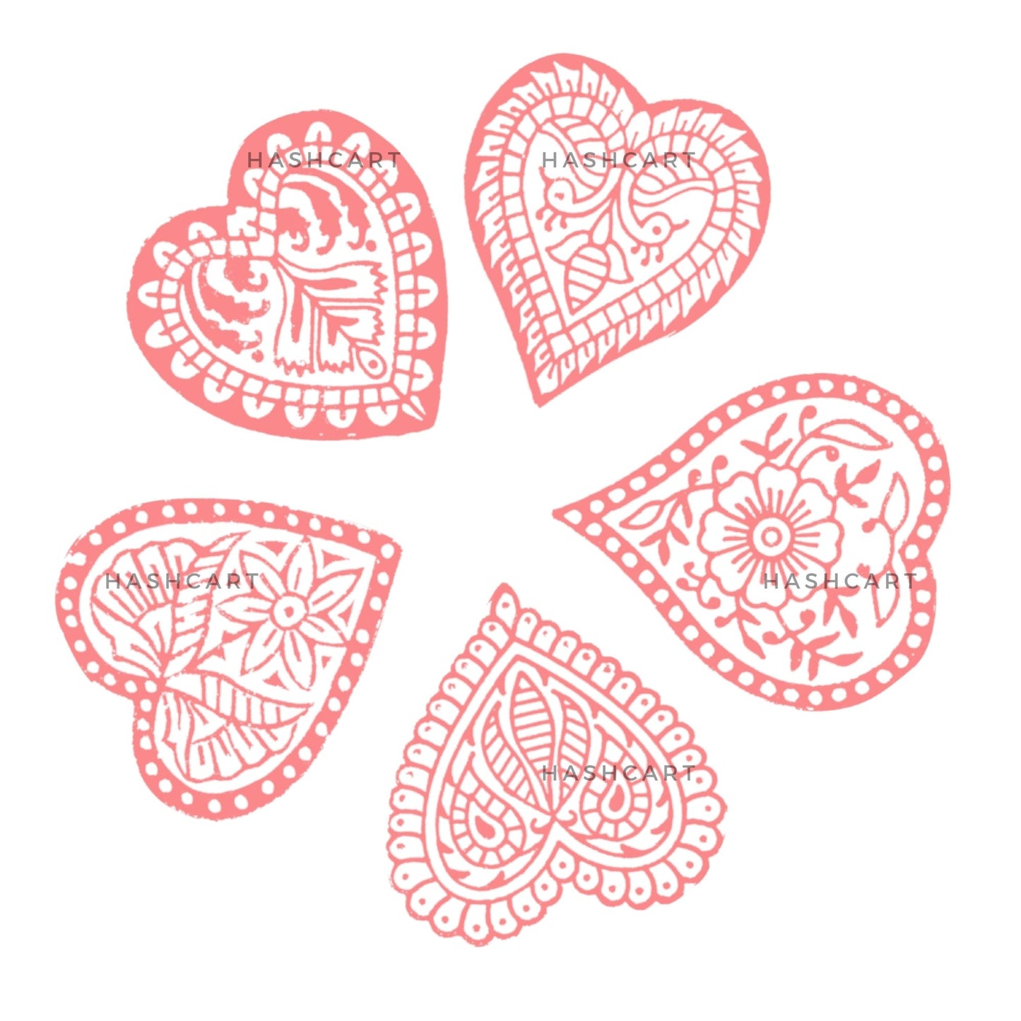 Heart Shape Wooden Printing Stamps Set of 5
