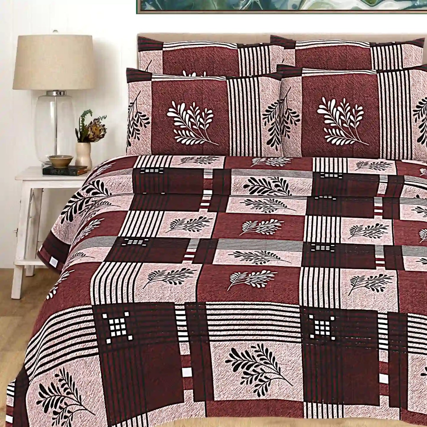 Flowers & Strips Double Bed Bedsheet