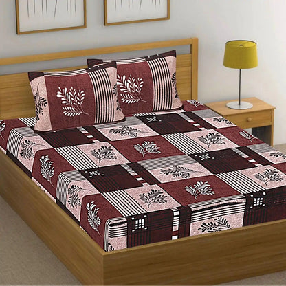 Flowers & Strips Double Bed Bedsheet