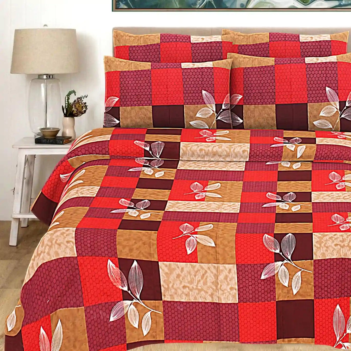 Honeycomb Floral Double Bed Bedsheet