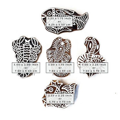 Fish Snake & Scorpions Designs Wood Block Print Stamps