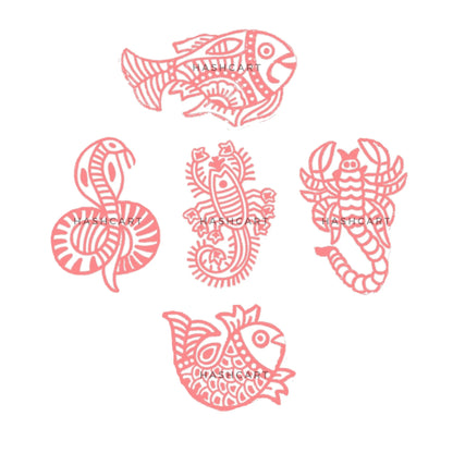 Fish Snake & Scorpions Designs Wood Block Print Stamps