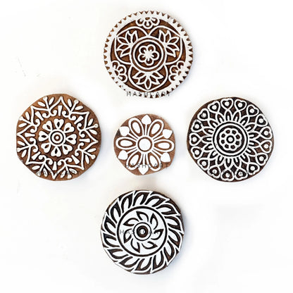 Wooden Handcarved Round Floral Wooden Stamps