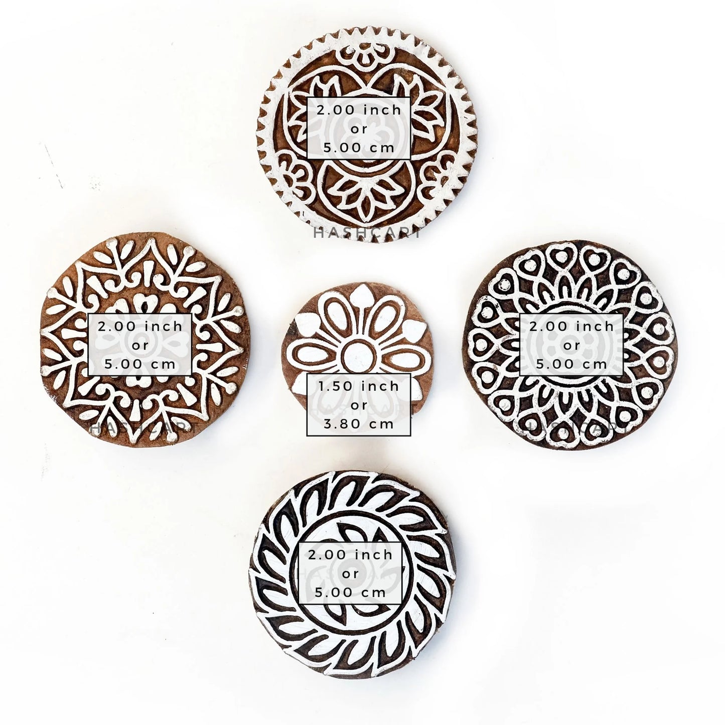 Wooden Handcarved Round Floral Wooden Stamps