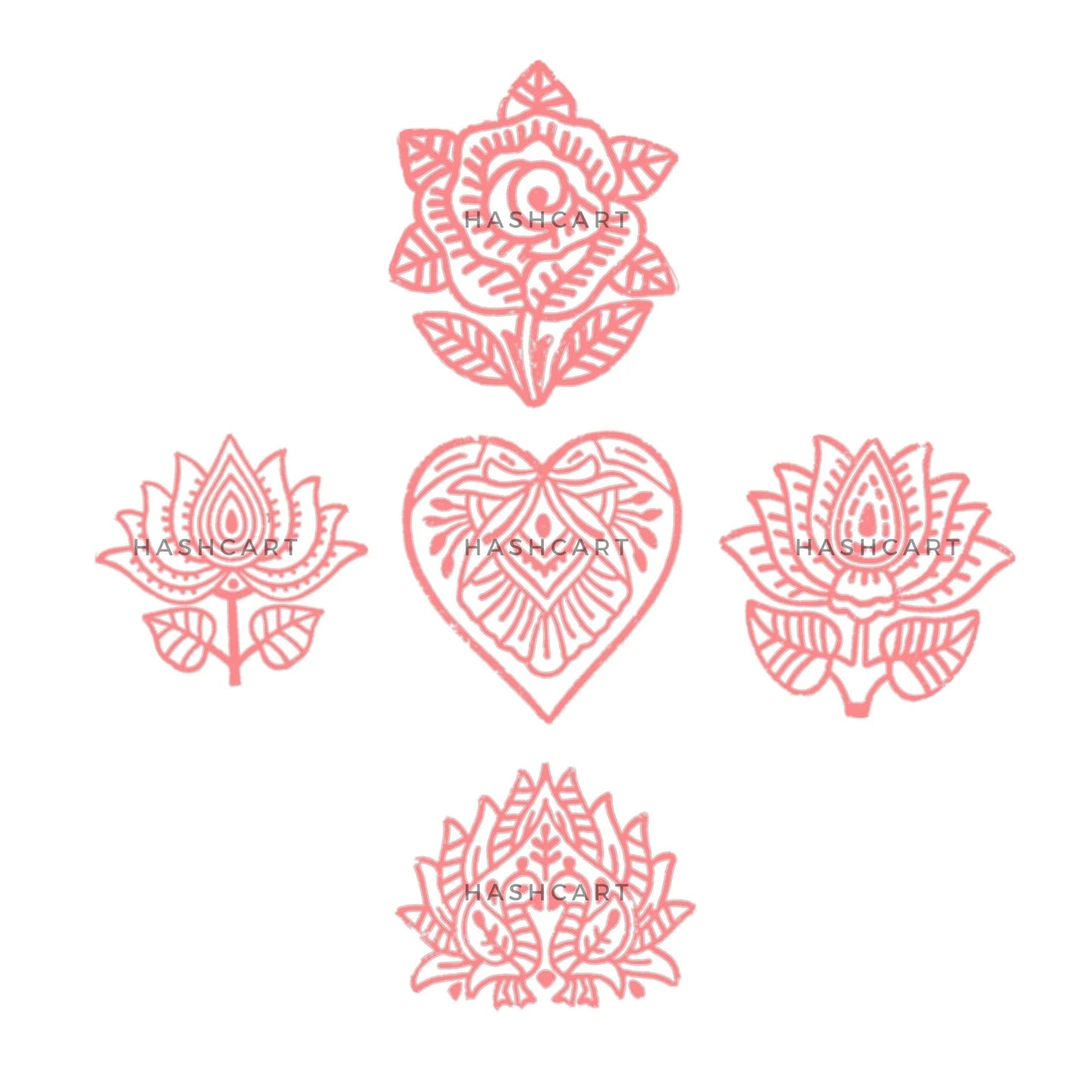 Wooden Lotus & Rose Block Printing Stamps