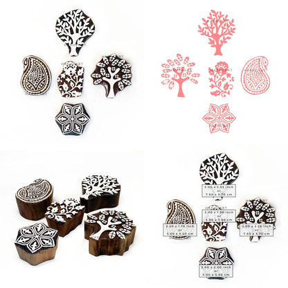 Paisley and Tree Design Wooden Printing Blocks