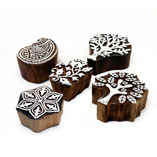 Paisley and Tree Design Wooden Printing Blocks